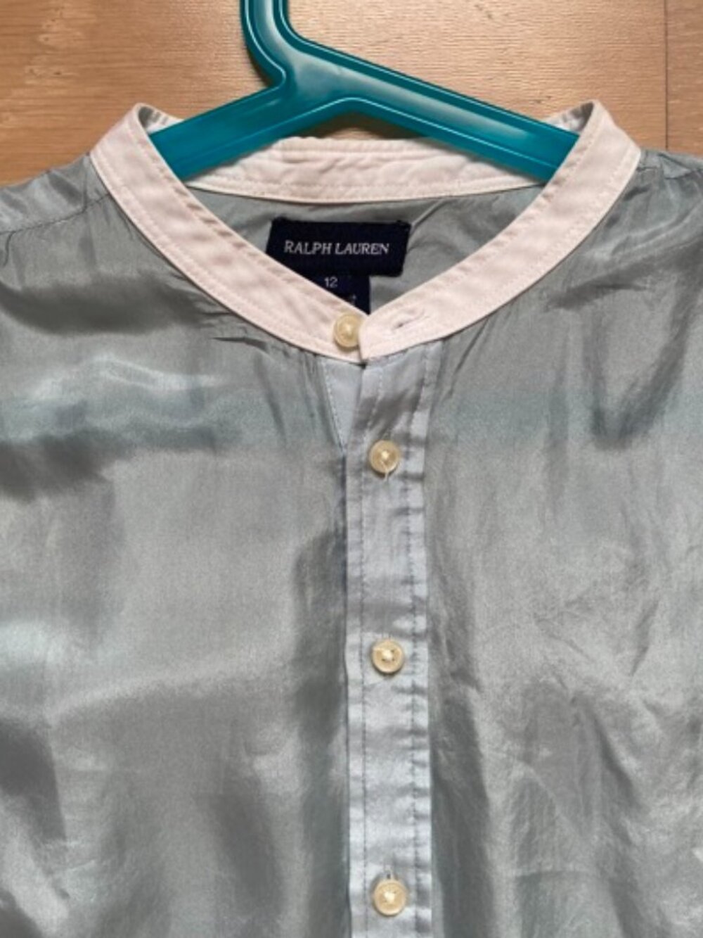 Ralph Lauren Silk tunic, blue sky w/ white collar band, size: kids 12 yrs or XS